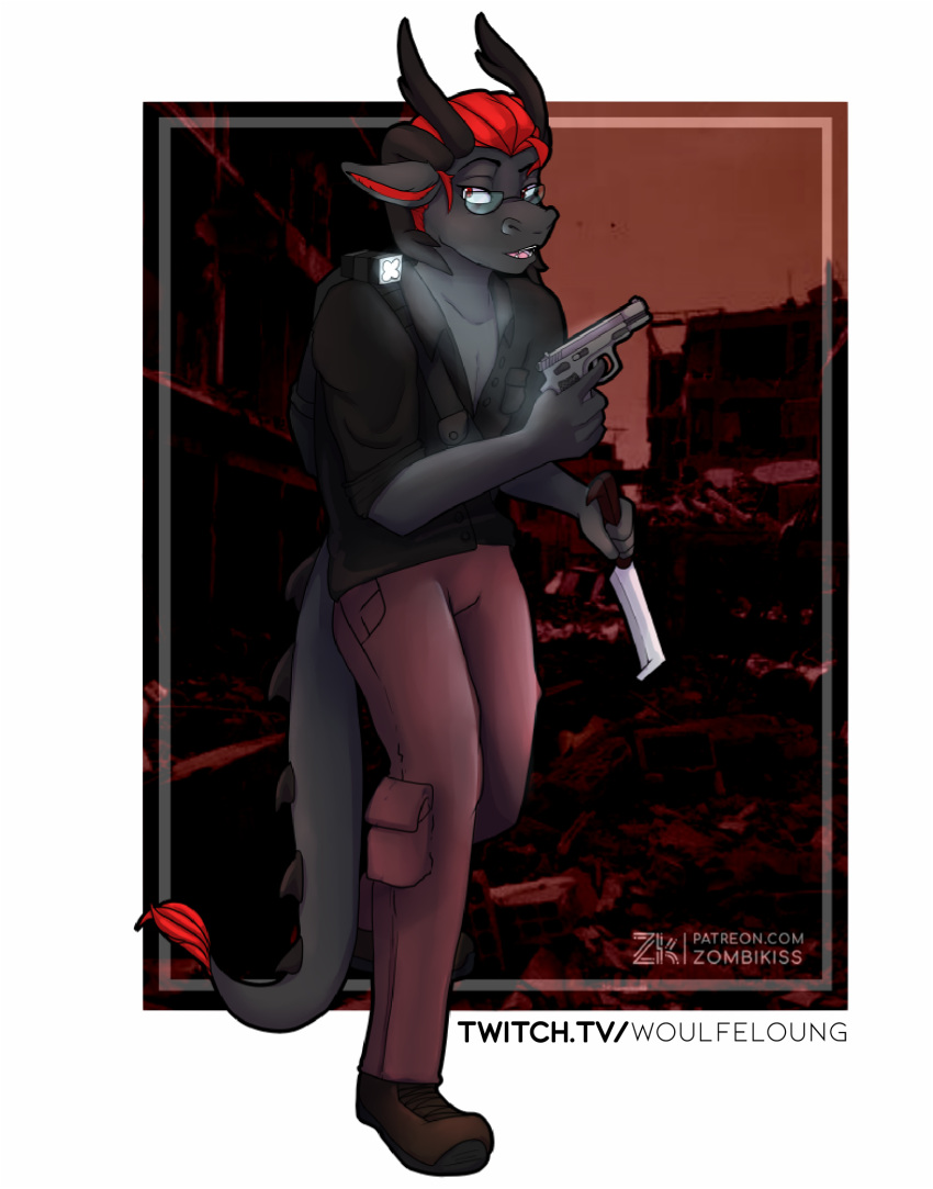 anthro dragon hi_res male survival twitch_channel woulfe woulfeloung zombie_survival