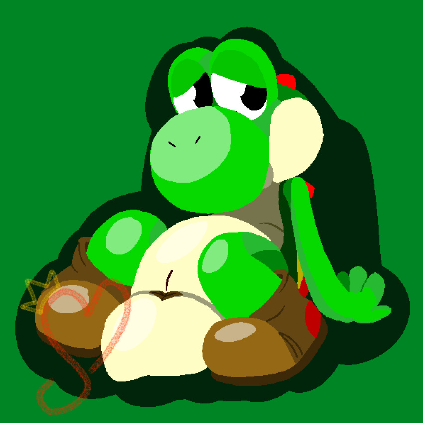 1:1 absurd_res anus butt clothing dinosaur female feral footwear genitals green_background green_yoshi hearkyng_(artist) hi_res looking_away mario_bros nintendo nude pussy reptile scalie simple_background solo video_games yoshi