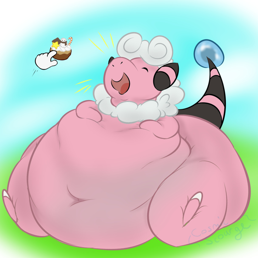 1:1 anthro belly big_belly big_butt bodily_fluids bovid butt caprine cosmicscourge deep_navel drooling feeding female feral flaaffy hi_res huge_butt hyper hyper_belly immobile mammal morbidly_obese morbidly_obese_feral navel nintendo obese obese_feral open_mouth overweight overweight_feral pok&eacute;_puff pok&eacute;mon pok&eacute;mon_(species) pok&eacute;mon_amie saliva sheep solo solo_focus video_games weight_gain