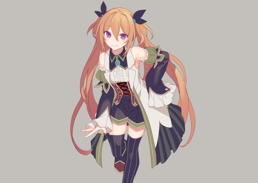 corset gray hijiri_(resetter) long_hair orange_hair original purple_eyes shorts thighhighs twintails zettai_ryouiki