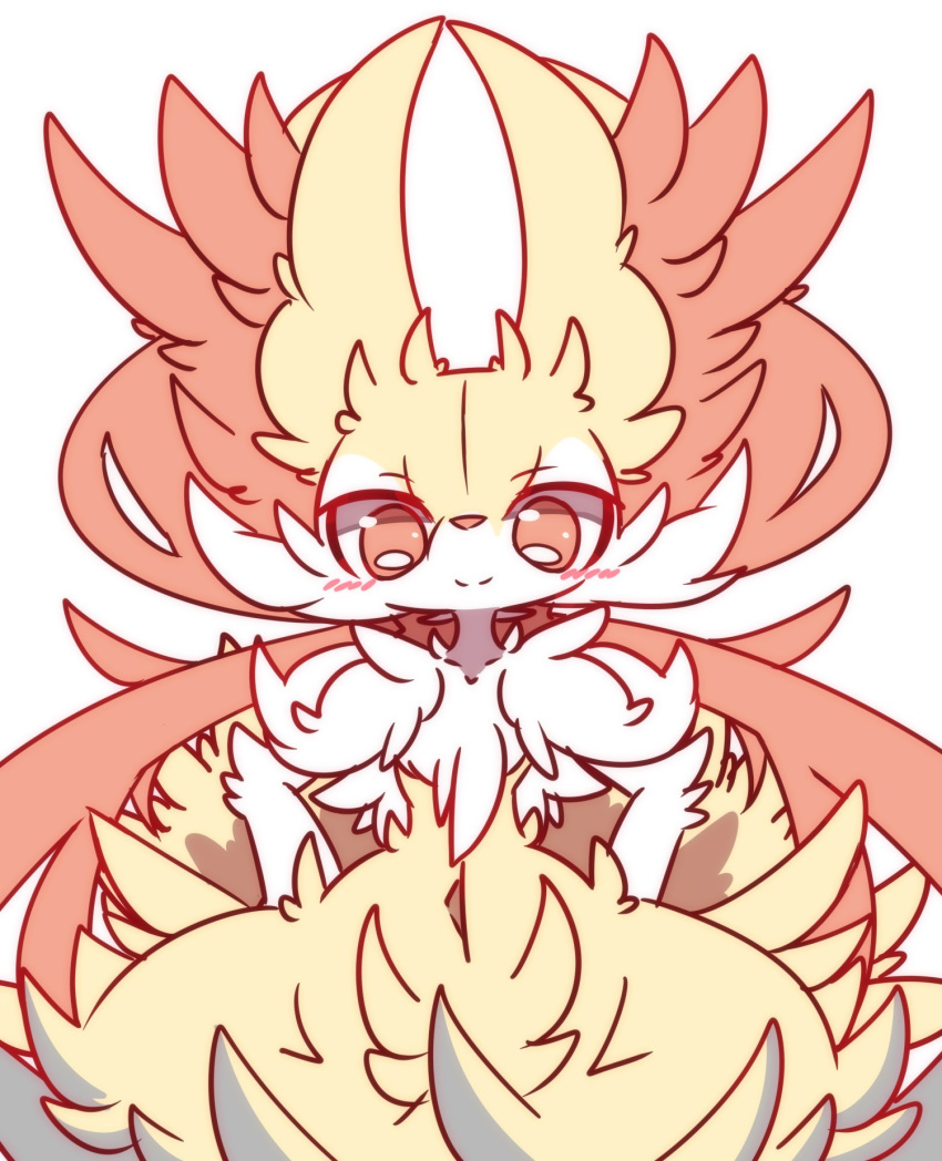 ambiguous_gender big_ears big_eyes blush blush_sticker braixen canine cheek_tuft chest_tuft claws cute_fangs duo feral fluffy fluffy_tail fox fur inner_ear_fluff mammal navel nintendo nude nyaswitchnya paws pok&eacute;mon pok&eacute;mon_(species) red_eyes red_fur shoulder_tuft snout tuft video_games yellow_fur