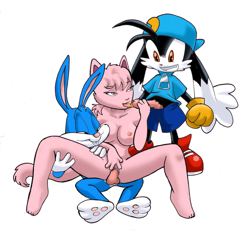 bagi_the_monster_of_mighty_nature buckteeth buster_bunny cat crossover feline fellatio female gloves grin group group_sex hat interspecies klonoa klonoa_(series) lagomorph lion male mammal nipples oral oral_sex palcomix pawpads penis plain_background pussy rabbit rodent sex straight threesome tiny_toon_adventures tiny_toons unknown_artist vaginal video_games warner_brothers white_background