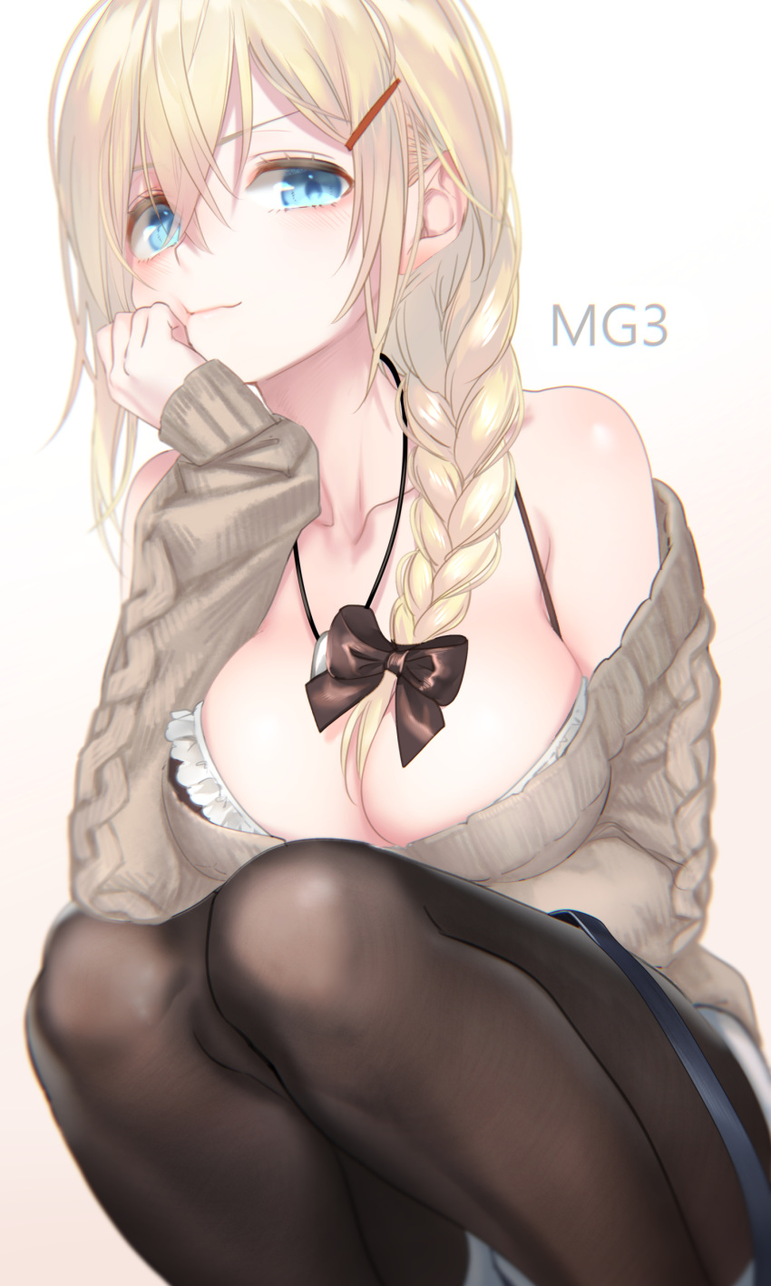 cleavage girls_frontline mg3_(girls_frontline) pantyhose pottsness sweater