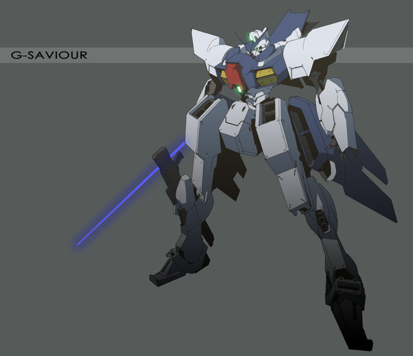 beam_saber character_name g-saviour_gundam grey_background gundam gundam_g-saviour inawata mecha no_humans open_hand redesign solo standing v-fin