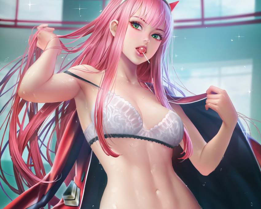 bikini candy cropped darling_in_the_franxx lollipop navel nudtawut_thongmai pink_hair swimsuit zero_two