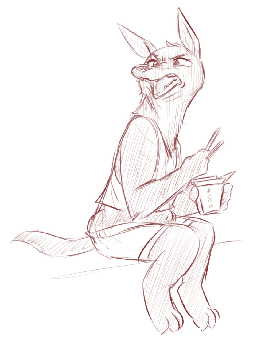 angry anthro avo_(weaver) canid canine canis eating_food female hi_res ittybittykittytittys jackal mammal open_mouth pack_street sitting sketch solo