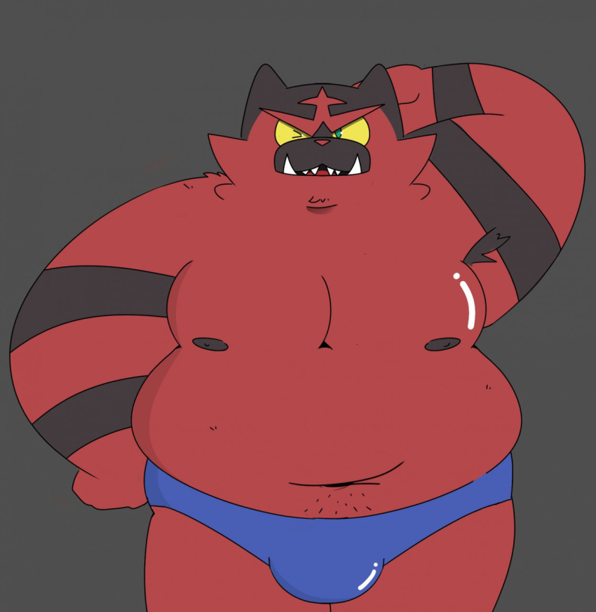 anthro belly felid feline hi_res incineroar kruken male mammal nintendo nipples overweight overweight_anthro overweight_male pok&eacute;mon pok&eacute;mon_(species) simple_background solo video_games