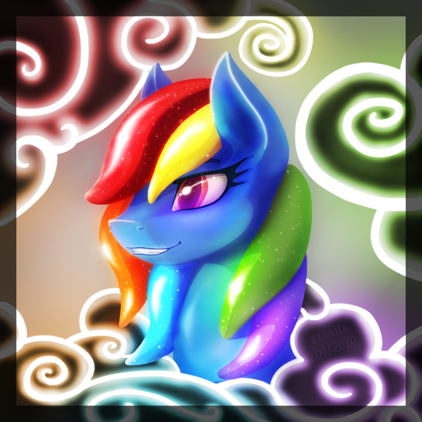 absurd_res cloud eltaile equid equine female friendship_is_magic hasbro hi_res horse jelly mammal my_little_pony pegasus pony rainbow_dash_(mlp) shiny_(disambiguation) smile solo wings