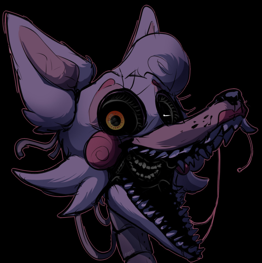 animatronic anthro black_nose black_sclera canid canine eggy-b-official eyebrows female five_nights_at_freddy's five_nights_at_freddy's_2 fox fur hair hi_res lipstick machine makeup mammal mangle_(fnaf) open_mouth pink_body pink_fur pink_inner_ear robot sharp_teeth solo teeth video_games white_body white_eyes white_fur white_hair yellow_eyes