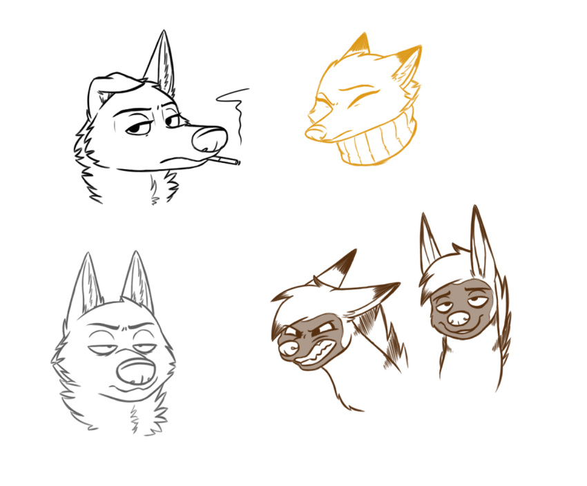 aardwolf al_(weaver) angry anneke_(weaver) anthro betty_(weaver) canid canine canis charlie_(weaver) corsac_fox disney female fox group hyaenid looking_at_viewer male mammal narrowed_eyes neck_tuft pack_street skunkbutt_(artist) smoking squint tuft wolf wolter_(weaver) zootopia