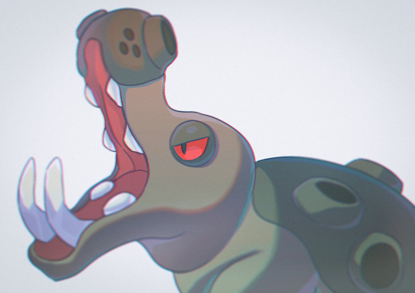 commentary_request fangs gen_4_pokemon grey_skin highres hippopotamus hippowdon no_humans open_mouth pokemon pokemon_(creature) red_eyes saiku_(zvlku) tongue white_background