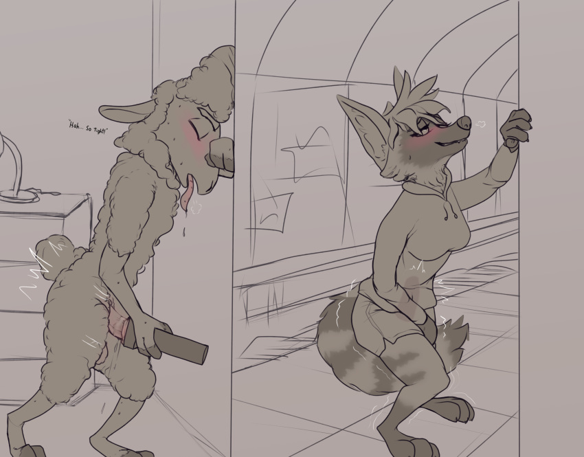 aardwolf anneke_(weaver) anthro blush bodily_fluids bovid breasts caprine clenched_teeth clothed clothing crossed_legs duo eyes_closed famished_(artist) female fur head_tuft hi_res hooves hyaenid leaning_on_wall looking_pleasured male male/female mammal non-euclidean_sex nude outside pack_street paws penetrable_sex_toy penetration portal_panties portal_sex portals public remmy_cormo sex_toy sheep simple_background stripes tail_between_legs teeth thinking_with_portals tongue tongue_out tuft wool_(fur)