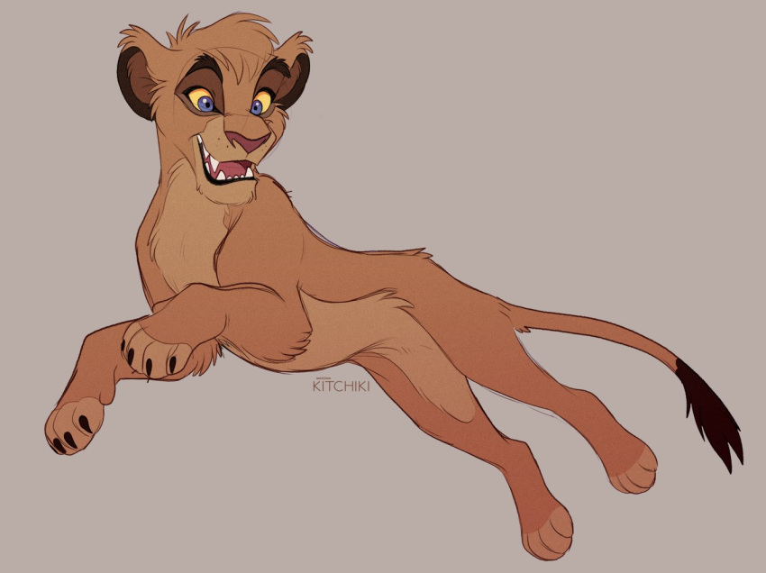 2020 4_toes blue_eyes claws digital_media_(artwork) disney felid female feral grey_background kitchiki lion mammal open_mouth pantherine paws simple_background solo teeth the_lion_king toes tongue vitani yellow_sclera