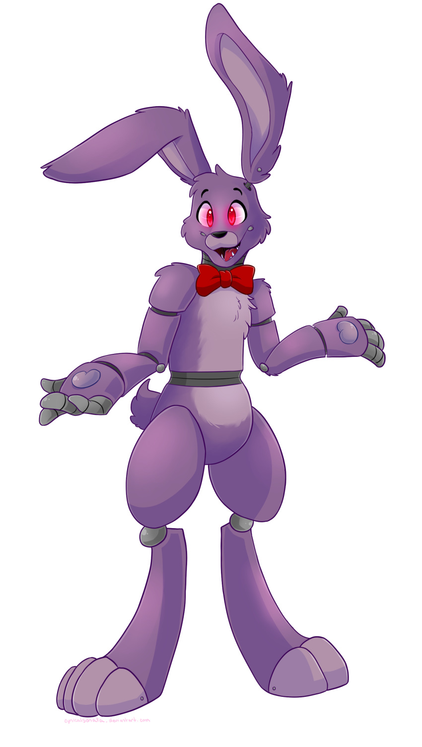 2018 absurd_res alpha_channel animatronic anthro bonnie_(fnaf) cheek_tuft chest_tuft cynicalsonata eyebrows facial_tuft fingers five_nights_at_freddy's fur glowing glowing_eyes grey_body head_tuft hi_res lagomorph leporid long_ears machine mammal open_mouth open_smile pawpads purple_body purple_fur purple_inner_ear purple_pawpads rabbit red_eyes robot simple_background smile solo standing teeth tongue transparent_background tuft video_games