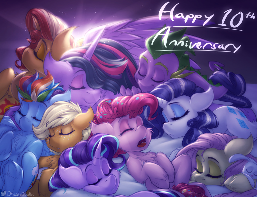 2020 absurd_res applejack_(mlp) cutie_mark drizziedoodles earth_pony english_text equestria_girls equid equine eyebrows eyelashes eyes_closed female feral fluttershy_(mlp) freckles friendship_is_magic fur group hasbro hi_res horn horse lying mammal my_little_pony open_mouth pegasus pinkie_pie_(mlp) pony rainbow_dash_(mlp) rarity_(mlp) smile spike_(mlp) sunset_shimmer_(eg) text twilight_sparkle_(mlp) unicorn winged_unicorn wings