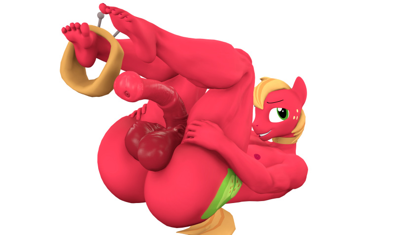 16:9 3d_(artwork) absurd_res alpha_channel animal_genitalia animal_penis anthro anthrofied balls big_balls big_butt big_macintosh_(mlp) big_penis blonde_hair butt choker collar cutie_mark digital_media_(artwork) equid equine equine_penis feet friendship_is_magic genitals gildedbonexfm green_eyes hair half-erect hasbro hi_res horse humanoid_feet jewelry legs_up male male_nipples mammal medial_ring my_little_pony necklace nipples nude penis pony smile solo thick_thighs vein veiny_penis widescreen yoke