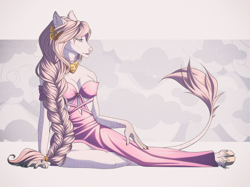 2018 4:3 5_fingers anthro breasts cervid clothed clothing female fingers hi_res hooves lips lynjox lynxyjones mammal pink_nose sitting smile solo