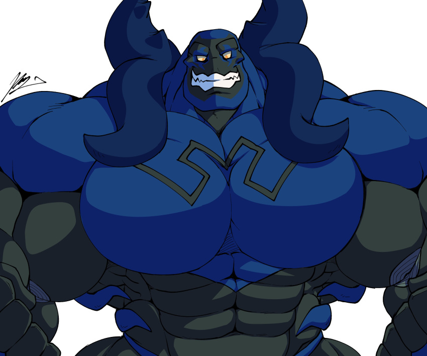 abs absurd_res biceps black_body blue_beetle blue_body dc_comics flammars grin hi_res humanoid male muscular muscular_humanoid muscular_male pecs simple_background smile solo superhero teeth white_background yongdasom young_justice