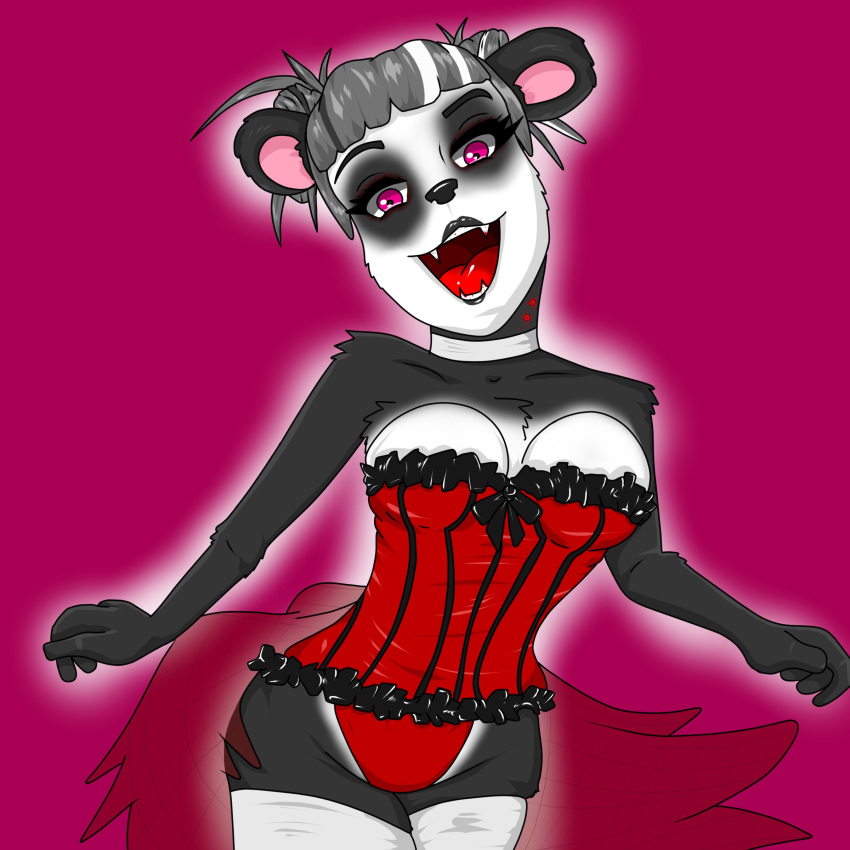 1:1 absurd_res anthro clothing corset costume emily(evilthabad) evilthabad female giant_panda halloween hi_res holidays lingerie mammal pandapire solo topwear ursid vampire