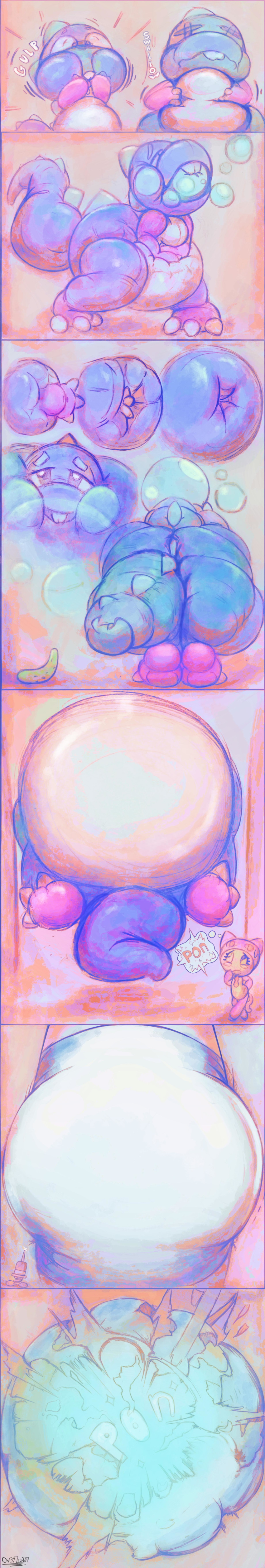 absurd_res anthro bob_(bubble_bobble) bubble bubble_bobble bursting comic expansion_sequence explosion growth hi_res inflation long_image male overflo207 pickle popping sequence solo tall_image video_games