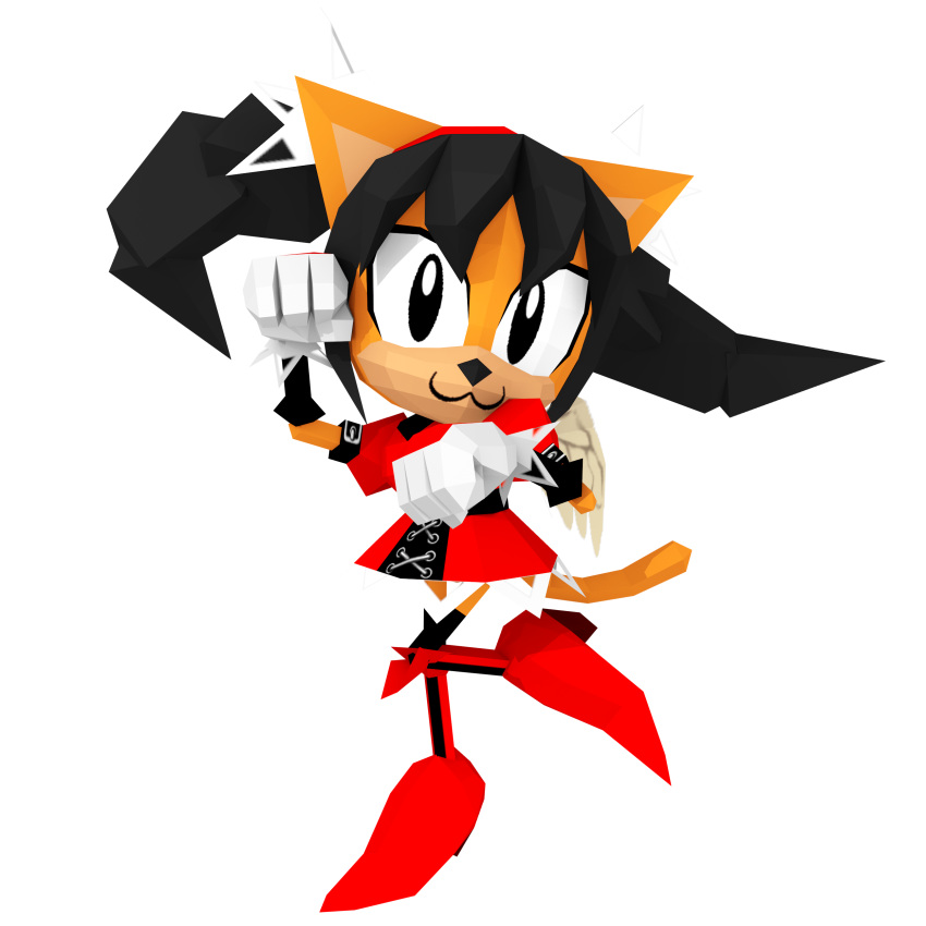 1:1 3d_(artwork) :3 absurd_res alpha_channel black_eyes black_hair clothing digital_media_(artwork) domestic_cat dress felid feline felis fighting_vipers footwear fur hair hi_res high_heels honey_the_cat mammal nibroc-rock orange_body orange_fur retro shoes sonic_the_fighters sonic_the_hedgehog_(series) twintails_(hairstyle)