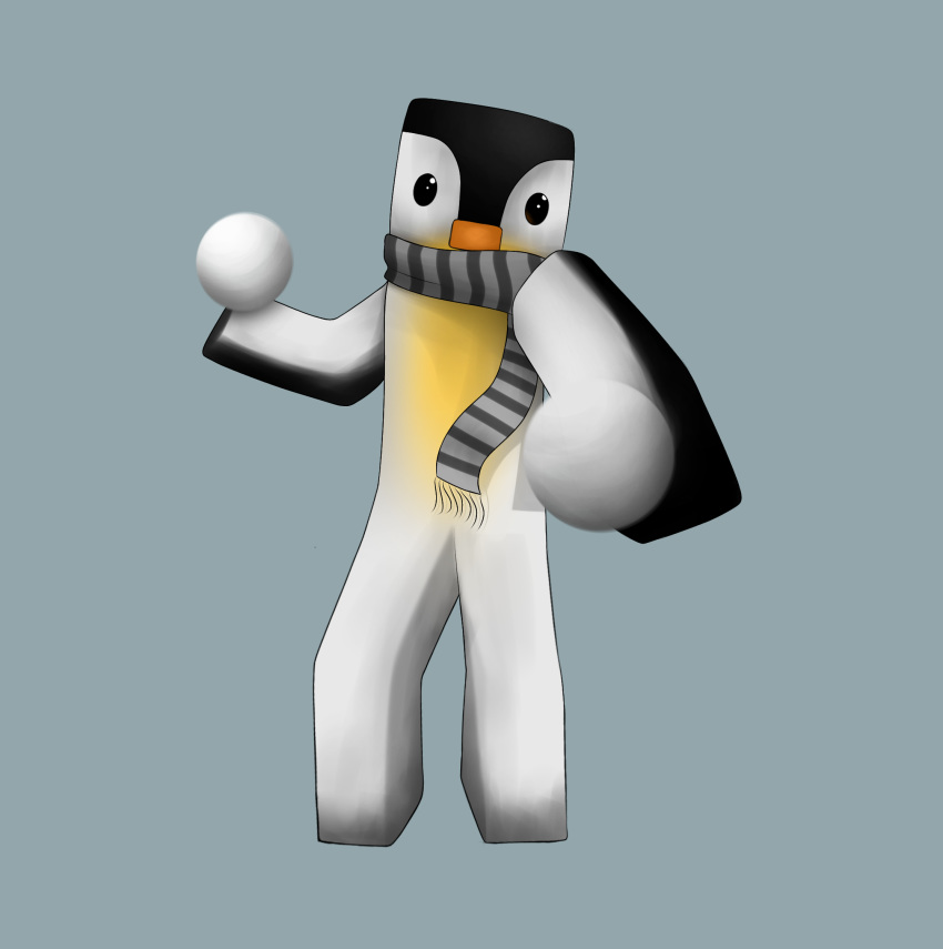 anonymous_artist anthro avian beak bird emperor_penguin feathers hi_res humanoid male minecraft minecraft_skin multicolored_body penguin scarf simple_background snowball solo video_games