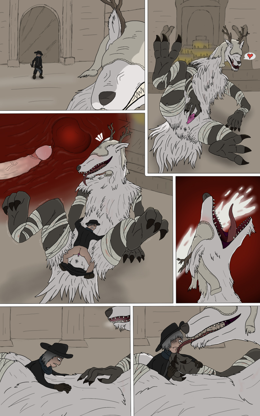 10:16 absurd_res anthro bandage beast_(bloodborne) blood_on_bandage bloodborne candle claws comic duo female fromsoftware genitals hi_res horn human human_on_anthro interspecies larger_female licking male male/female mammal monster open_mouth penetration penis pussy self_lick size_difference smaller_male sony_corporation sony_interactive_entertainment strohdelfin teeth tongue tongue_out uterus vaginal vaginal_penetration vicar_amelia video_games weapon