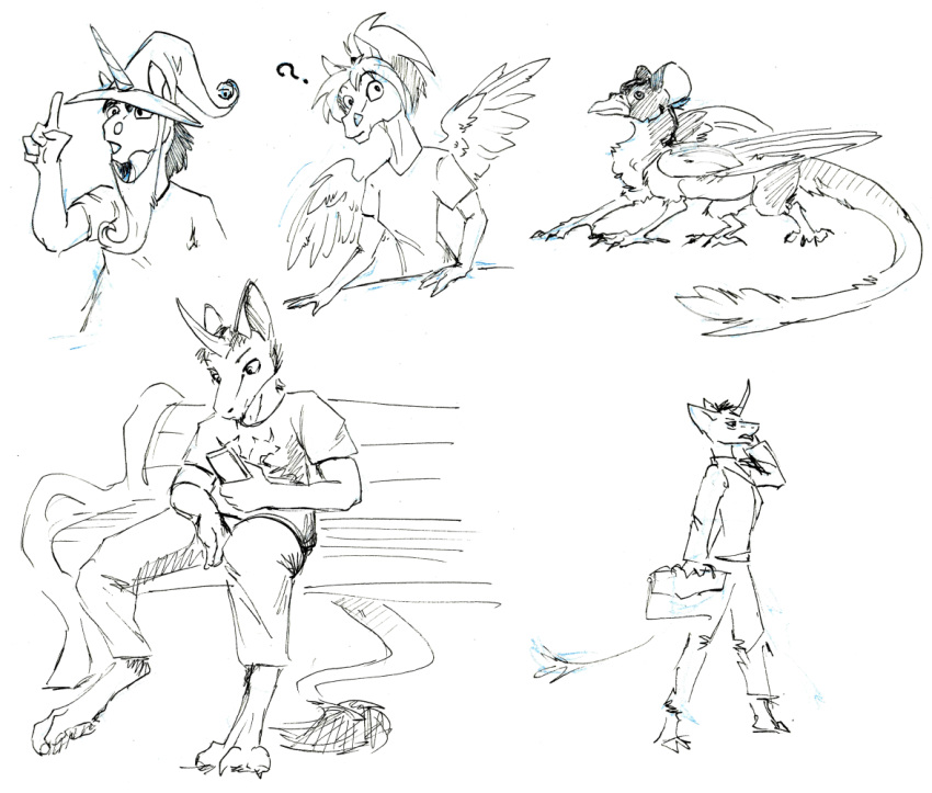 anthro cute_face doodles equid equine equis_universe female feral group horn horse humor ki'rinaes male male/female mammal pegasus saitudon_(character) sketch sunny_way sunny_way_(character) traditional_drawing_(artwork) traditional_media_(artwork) unicorn wings