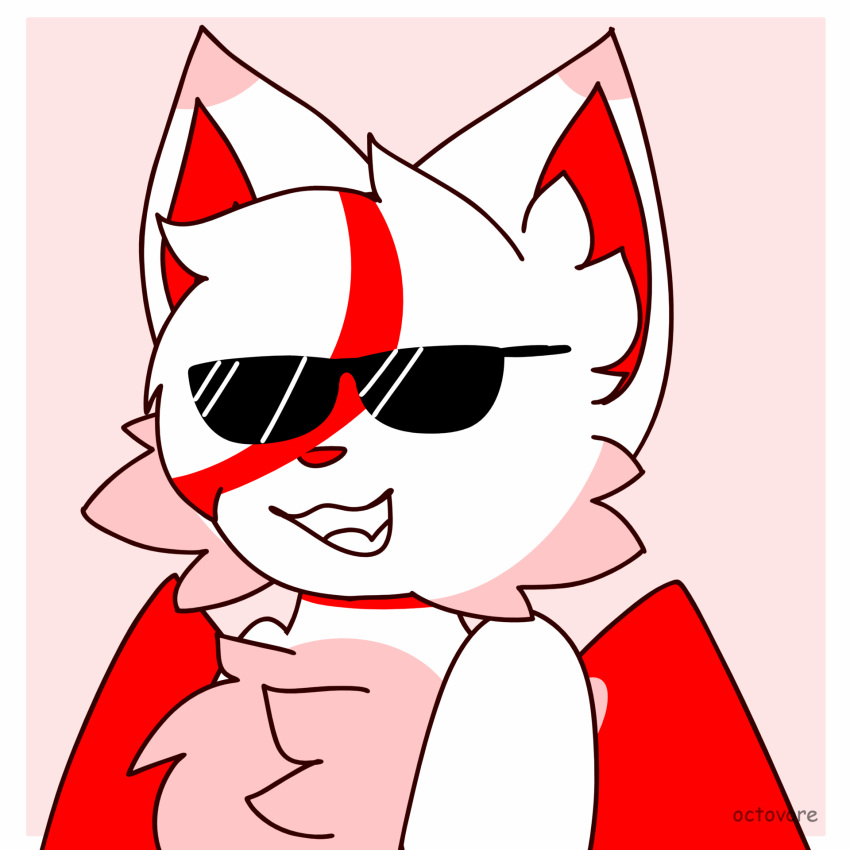 1:1 animated anthro bounce cheek_fur conditional_dnp domestic_cat eyewear felid feline felis fluffy fur hi_res kittydogcrystal male mammal octovore red_background red_body red_fur red_nose short_playtime simple_background smile solo sunglasses tafn_(kittydog) white_body white_fur wings