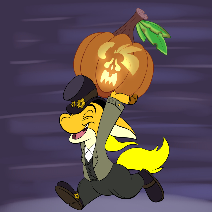 1:1 anthro food fruit hi_res jumpstart_games kyrii male mammal neopet_(species) neopets plant pumpkin trevor-fox video_games