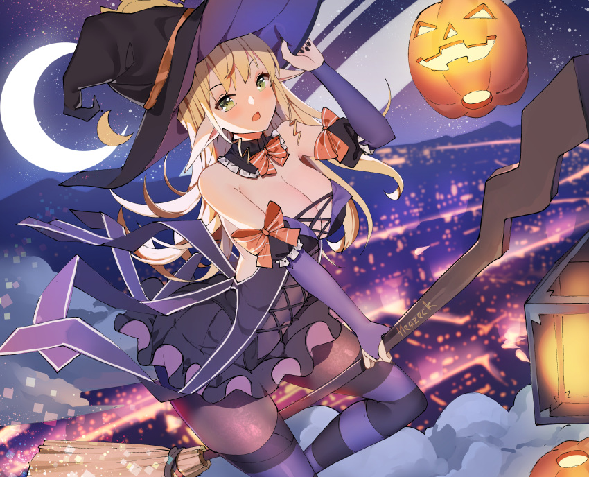 cropped halloween hat original pumpkin thighhighs vierzeck witch_hat