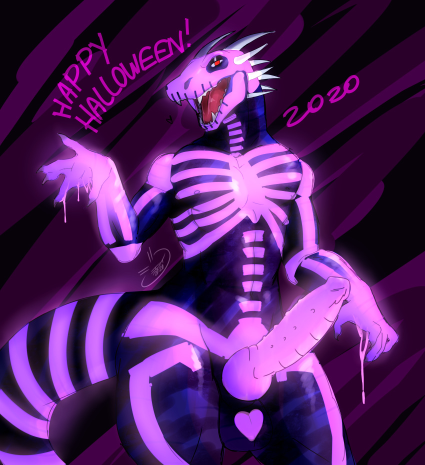 absurd_res anthro bodypaint buru_(jaynatorburudragon) claws dragon erection genitals glowing glowing_genitalia halloween hi_res holidays jaynatorburudragon male penis red_eyes solo