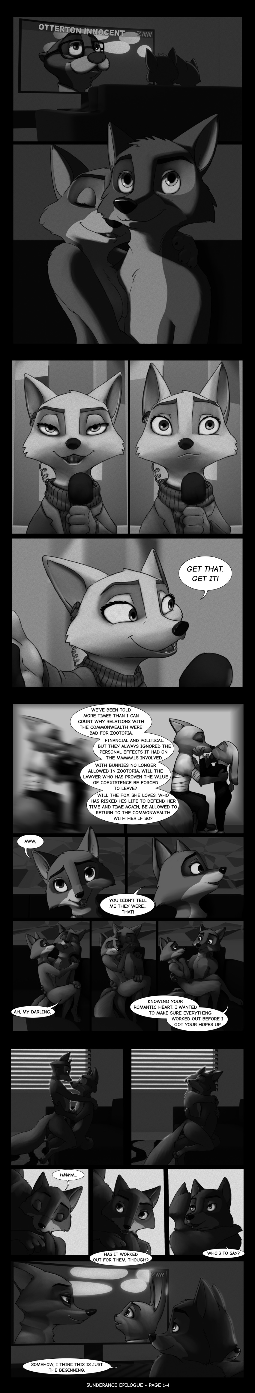 2020 absurd_res anthro bandage breasts buckteeth canid canine cheek_tuft clothed clothing comic crossover dialogue disney earpiece embrace emmitt_otterton english_text eyes_closed eyewear facial_tuft female fox foxxj furniture glasses greyscale head_tuft hi_res inside interspecies judy_hopps kissing kneeling lagomorph leporid long_image lutrine maid_marian male male/female mammal microphone monochrome mustelid nick_wilde nude on_lap rabbit red_fox robin_hood robin_hood_(disney) sitting sitting_on_lap smile sofa speech_bubble standing tall_image teeth television text tuft wounded zootopia