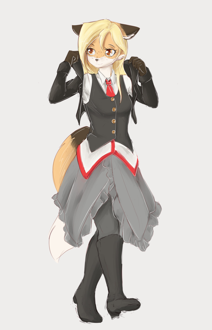 2020 absurd_res alasou anthro blonde_hair breasts brown_eyes canid canine clothed clothing digital_media_(artwork) eyebrows eyelashes female fox hair hi_res mammal simple_background smile solo standing white_background