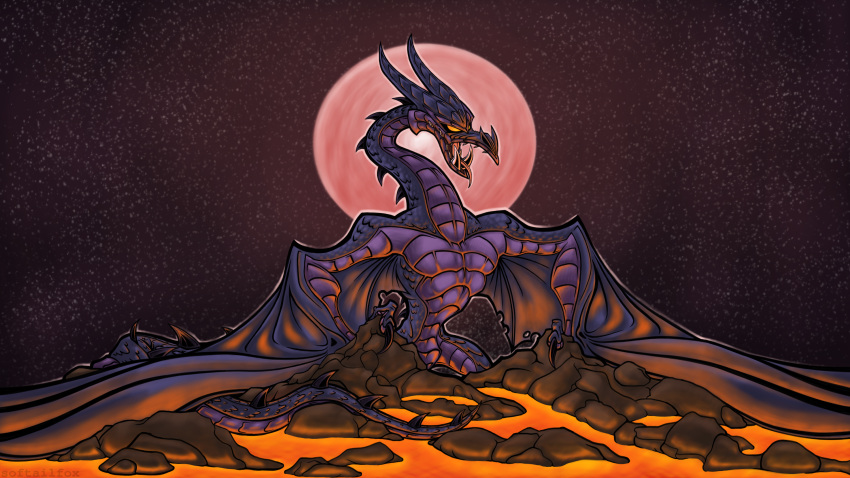 claws doom_dragon dragon european_mythology feral hi_res intimidating lava mighty_max moon mythology night scales scalie scary softailfox solo teeth western_dragon wings wyrm_(dragon) wyvern