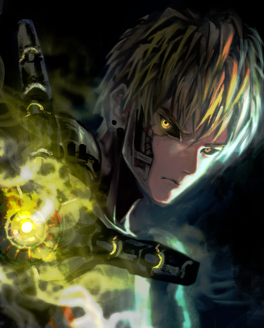 1boy black_sclera blonde_hair closed_mouth crown genos highres male_focus matcho one-punch_man short_hair solo yellow_eyes