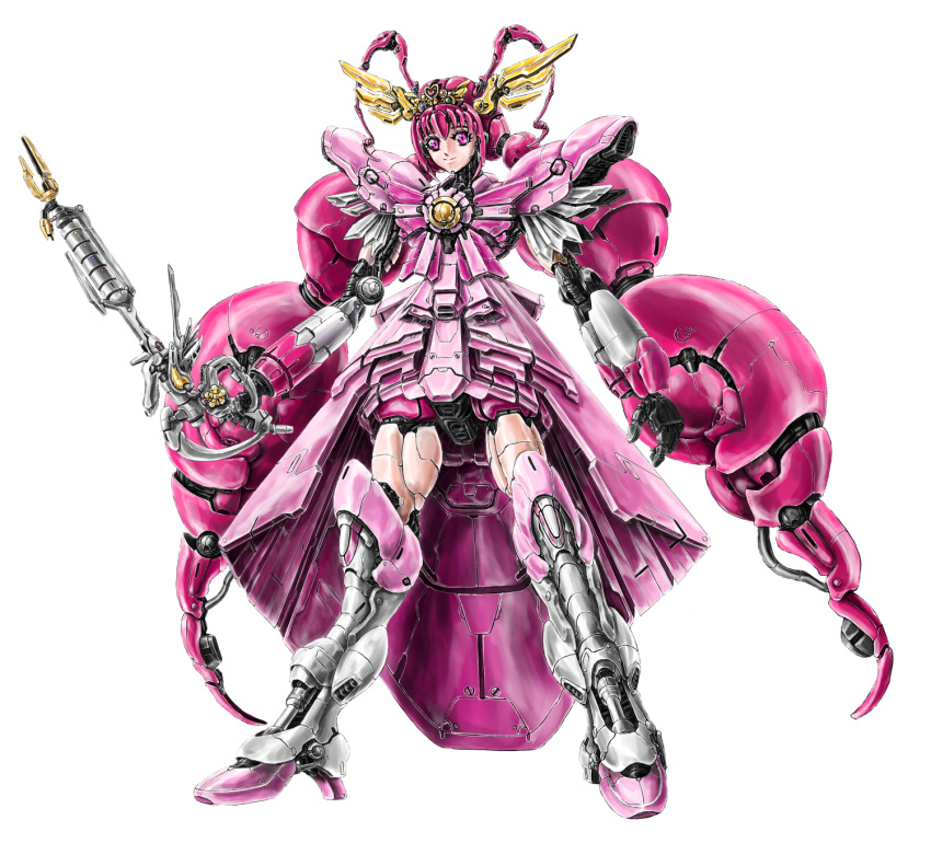 1girl cure_happy highres holding holding_sword holding_weapon hoshizora_miyuki looking_down mecha mechanization open_hand pink_eyes precure ryu_suio_shou smile_precure! solo standing sword twintails weapon