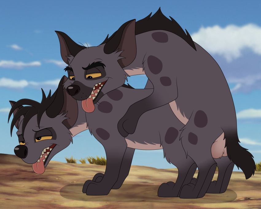 all_fours balls banzai_(the_lion_king) bedroom_eyes disney doggystyle duo female feral feral_on_feral from_behind_position genitals hi_res horny_(disambiguation) hyaenid male male/female mammal narrowed_eyes penetration seductive sex shenzi skateryena spotted_hyena the_lion_king tongue tongue_out