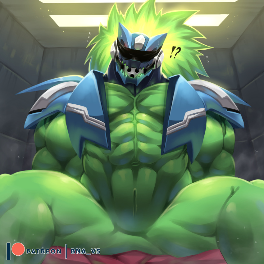 1:1 abs absurd_res alien anus armor arms_tied ball_gag biceps blindfold bna_v5 bound capcom gag green_body headgear helmet hi_res humanoid male mega_man_star_force muscular muscular_humanoid muscular_male omega-xis pecs red_eyes slit solo submissive submissive_male video_games