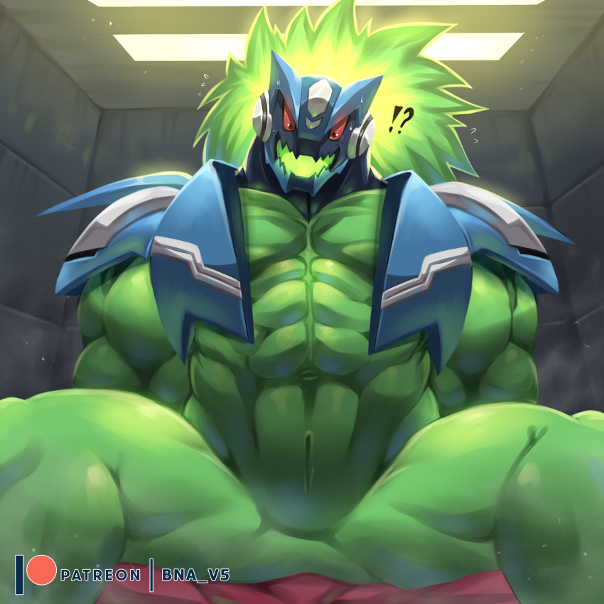1:1 ?! abs absurd_res alien anus armor arms_tied biceps bna_v5 bound capcom green_body headgear helmet hi_res humanoid male mega_man_star_force muscular muscular_humanoid muscular_male omega-xis pecs red_eyes slit solo submissive submissive_male video_games