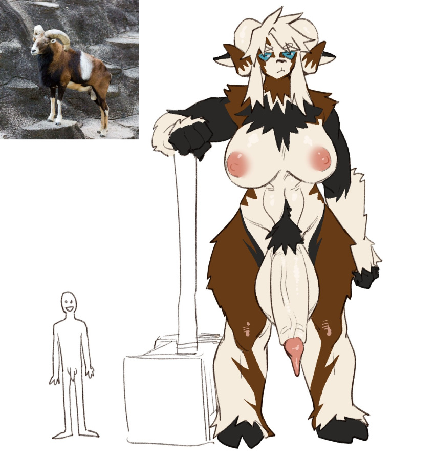 2020 animal_genitalia animal_penis anthro areola balls big_balls big_breasts big_penis biped bovid breasts caprine chest_tuft duo erection fur genitals goat gynomorph hammer hi_res hooves horn huge_balls huge_breasts huge_penis human hyper hyper_balls hyper_genitalia hyper_penis intersex larger_gynomorph larger_intersex male mammal nipples nude penis pubes rtr size_difference smaller_male standing thick_thighs tools tuft vein veiny_penis weapon