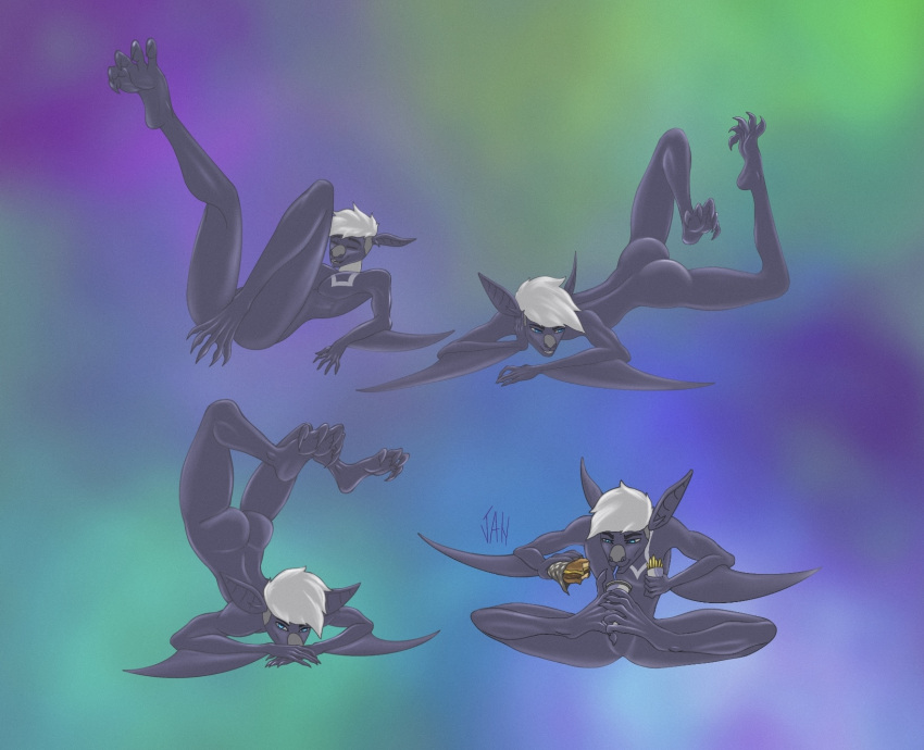 anthro bat butt claws digital_media_(artwork) feet hi_res humanoid male mammal megabat multiple_poses nude pose simple_background solo soots zatar_arts