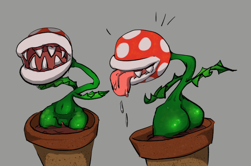 butt elemental_creature female flora_fauna genitals mario_bros nintendo piranha_plant plant presenting presenting_hindquarters pussy solo teeth_showing tongue tongue_out xpbarq