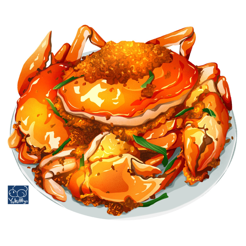 artist_logo crab crustacean food food_focus highres no_humans original plate seafood simple_background white_background yuki00yo