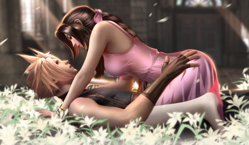 aerith_gainsborough cloud_strife final_fantasy final_fantasy_vii liang_xing male