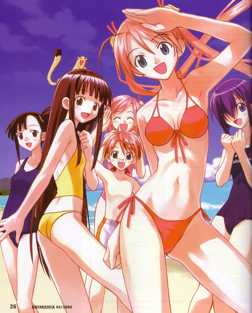 1boy 5girls absurdres albert_chamomile beach bikini chamo happy harem highres kagurazaka_asuna konoe_konoka mahou_sensei_negima mahou_sensei_negima! miyazaki_nodoka multiple_girls negi_springfield sakurazaki_setsuna sasaki_makie school_swimsuit swimsuit swimsuits