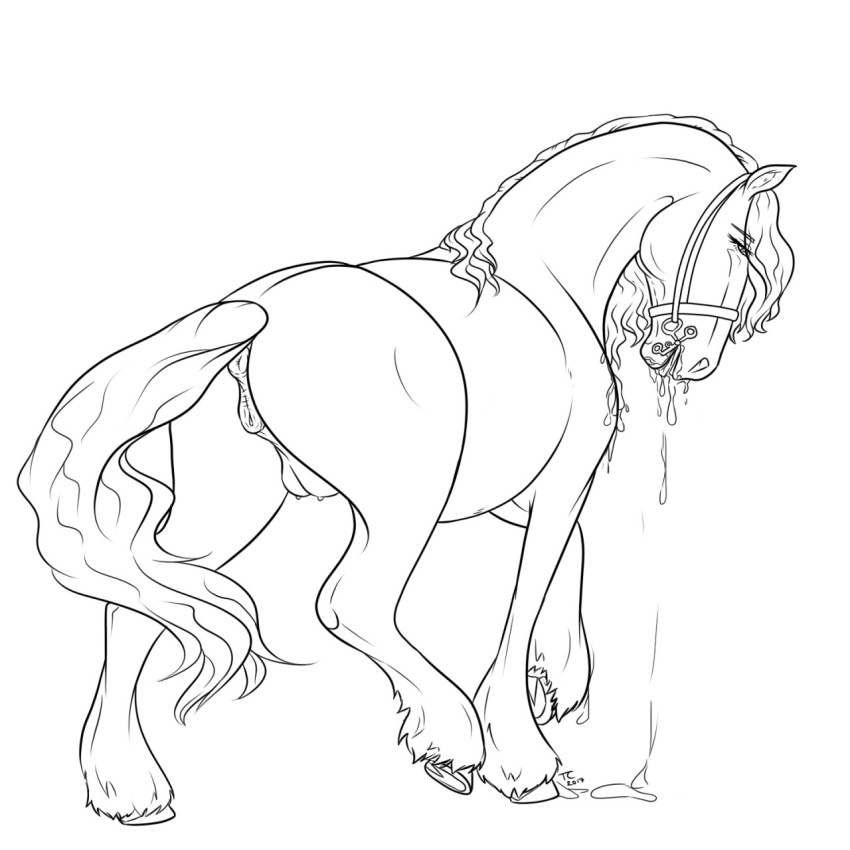 1:1 2017 anatomically_correct anatomically_correct_genitalia anatomically_correct_pussy animal_genitalia animal_pussy black_and_white bodily_fluids clitoris draft_(disambiguation) drooling equid equine female feral genitals hi_res horse inktober line_art mammal monochrome pony pussy saliva simple_background solo tabascocat white_background