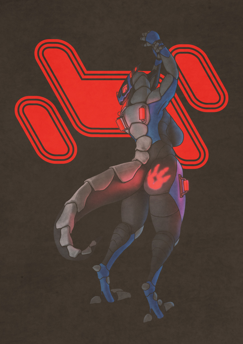 absurd_res anthro breasts butt copperroach female glowing handles hi_res logo looking_at_viewer machine markings open_mouth raised_arm solo synth_(vader-san) thick_tail tongue ysol_(skiesofsilver)