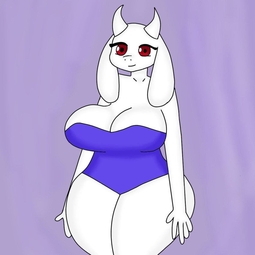 1:1 2020 anime anthro big_breasts bovid bovine breasts caprine clothing demongirl_demoness digital_drawing_(artwork) digital_media_(artwork) female fur goat hi_res horn mammal red_eyes solo swimwear thick_thighs toriel undertale video_games white_body white_fur wide_hips