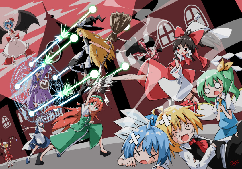 bow cirno daiyousei flandre_scarlet generalcanon hakurei_reimu hat highres hong_meiling izayoi_sakuya kirisame_marisa long_hair remilia_scarlet rumia short_hair skirt the_embodiment_of_scarlet_devil touhou